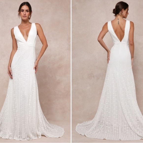 Lulus Dresses & Skirts - LULU's Sexy Bridal Wedding Floral Lace Crochet Elegant Sophisticated Boho Gown